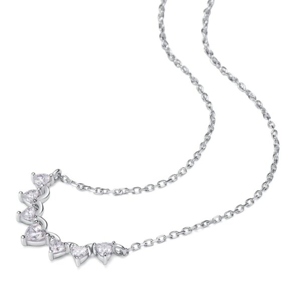NWOT - Princess Crown U shaped CZ 925 Sterling Silver Lace Edge Necklace - Gift! - Picture 2 of 4